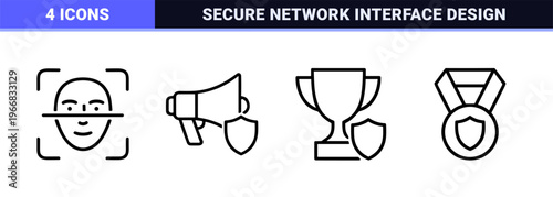 Cyber Security and Data Privacy Protection Minimalist Monoline Outline Set for Secure Network Interface and Software Design Layouts.