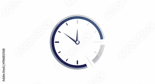 A stylized clock face with hands indicating nearly ten o'clock