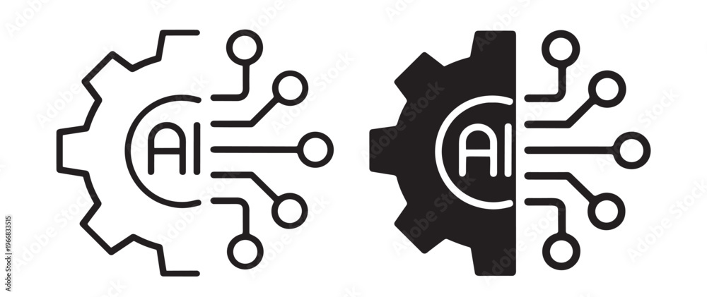 Obraz premium artificial intelligence gear line icons set, automation system with neural circuit network, technology vector outline collection on transparent background