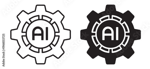 artificial intelligence gear line icons set, automation mechanism with neural circuit network, technology vector outline collection on transparent background