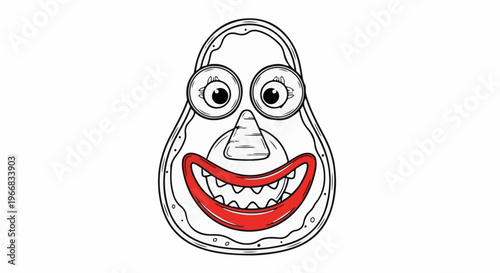 A stylized, anthropomorphic avocado character with a wide, toothy grin