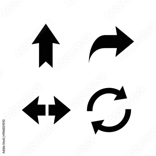 Four black arrow icons pointing up, right, left, and circular directions on white
