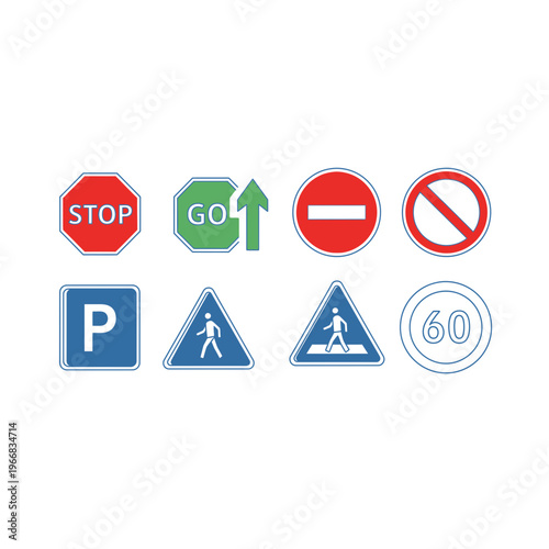 A set of eight traffic and road signs Vector
