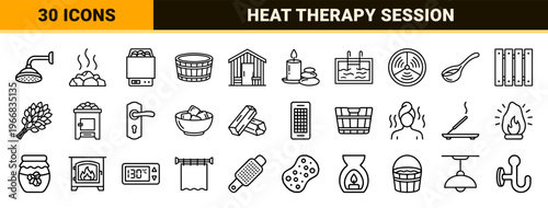 Luxury Sauna and Steam Room Wellness Icon Set, Minimalist Monoline Outline Style for Spa and Relaxation Centers, Geometric Line Art