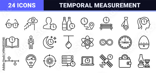 Time Management and Productivity Scheduling Outline Symbols Featuring Ultra-Minimalist Monoline Geometric Line Art for Commercial Interface Design