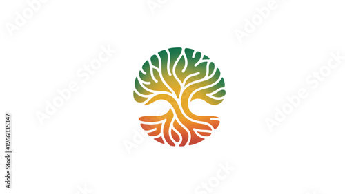 Multicolored tree with spreading roots and branches symbolizing growth and nature Vector