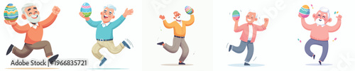 vector of a grandpa dancing happily holding an Easter egg