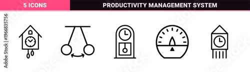 Time Management and Chronometry Ultra-Minimalist Geometric Line Art Outline Symbols for Scheduling Productivity and Deadlines Efficiency