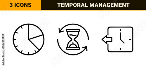 Monoline Time and Management Geometric Outline Icons for Productivity Apps and Scheduling Dashboards with Ultra-Minimalist Aesthetic Design.