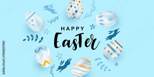 Happy Easter! Beautiful Easter greeting card background vector illustration featuring...