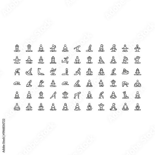 A collection of 40 different yoga poses for flexibility and balance Vector