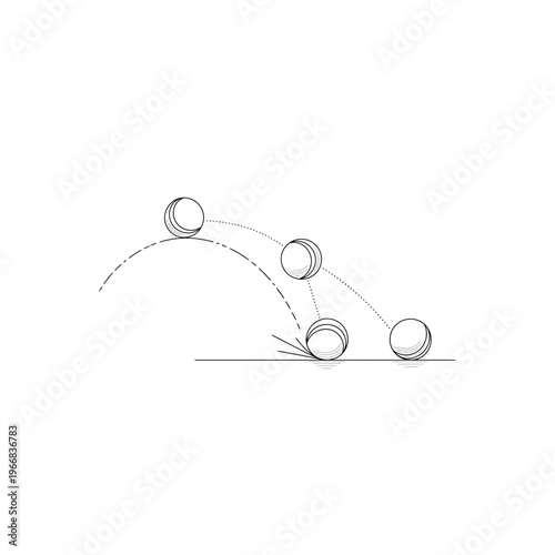 A black and white drawing of balls bouncing on a line Vector