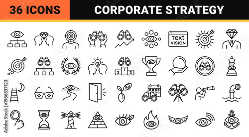Strategic Business Vision and Foresight Outline Symbols, Ultra-minimalist Monoline Geometric Line Art for Leadership and Future Planning
