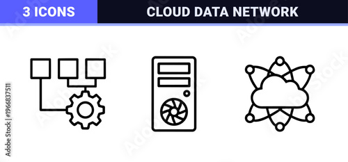 Cloud Computing and Web Hosting Infrastructure Essentials: Ultra-Minimalist Monoline Geometric Line Art for Technical Digital Architecture.