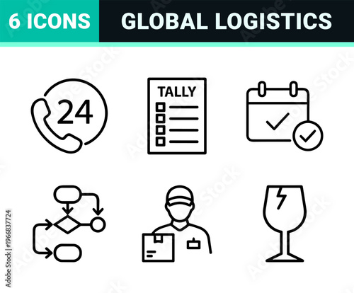 Global Logistics and Business Workflow Management Ultra-Minimalist Monoline Geometric Outline Line Art for Supply Chain Optimization