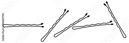 Cartoon Woman Hair-Clip Vector Icon in Flat, Line and Silhouette Styles for Beauty, Fashion, Hairstyle
 and Hair Accessory Design