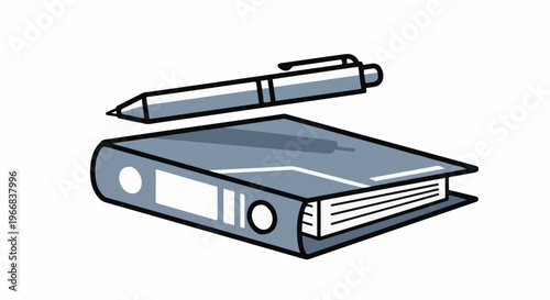A simplified illustration of a binder and a pen on a white background