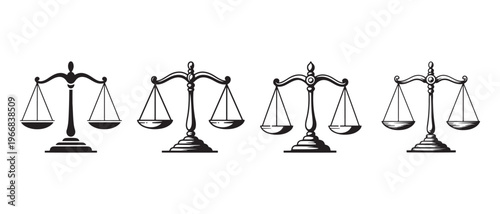 Classic Scales of Justice Illustrations. on White Background Symbolizing Equality and Balance.