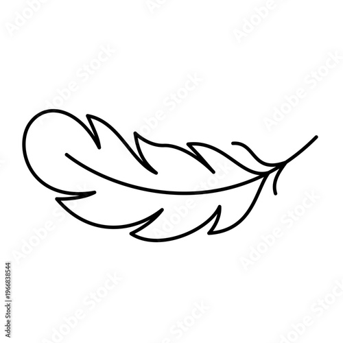 Minimalist contour icon of a light feather, made with simple black lines, symbolizing softness, weightlessness and naturalness. Vector illustration.
