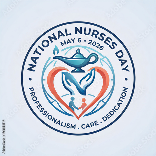 ​National Nurses Day 2026 Badge Logo Design with Heart and Nightingale Lamp Symbol for Healthcare Celebration