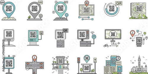 Location Tracking and GPS Navigation Icon Set with Map Pin Route Direction Geolocation Mobile Tracking and Digital Mapping Elements.