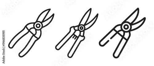 Garden Shears Icons. Line Art Pruning Tools for Horticulture and Agriculture Design.