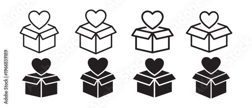 Collection of Love Gift Box Icons. Outline and Solid Versions for Charity and Customer Appreciation Concepts.