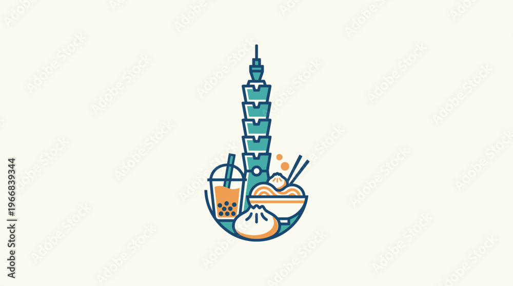 Obraz premium Taipei City Icon with Food and Landmark