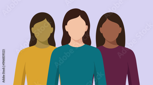 Diverse group of women, minimalist flat illustration of inclusion