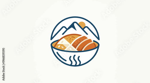 Minimalist Bowl of Asian Cuisine with Mountain Backdrop