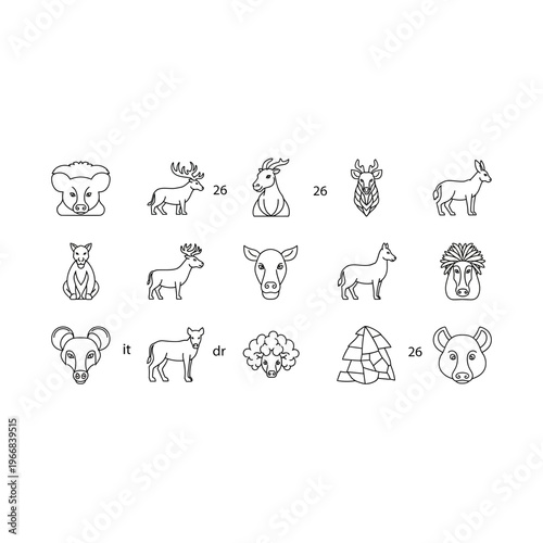 A collection of various animal icons in line art style Vector