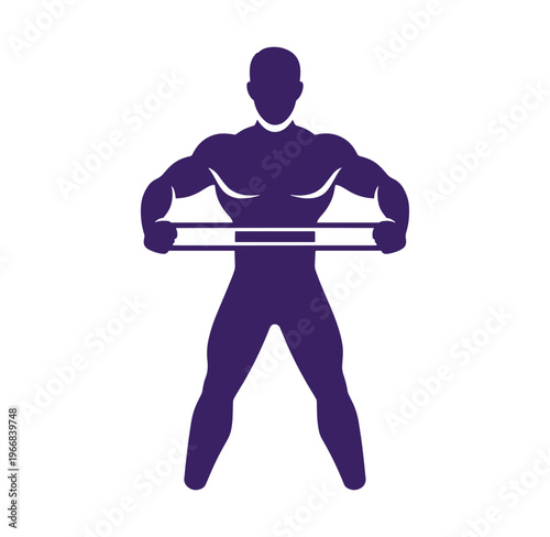 Bodybuilder lifting barbell in athletic pose with muscular physique and strength