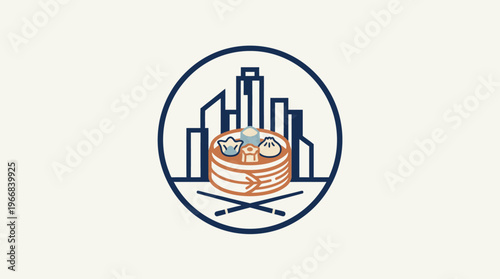 Dim Sum Restaurant Logo Featuring City Skyline