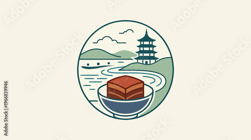 Charming Chinese Landscape with Braised Pork Belly