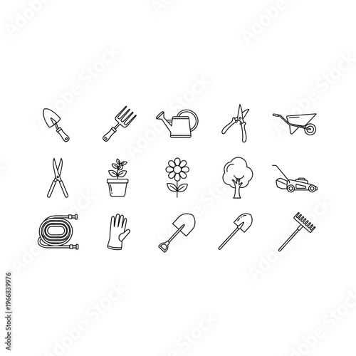 A collection of gardening tools and equipment