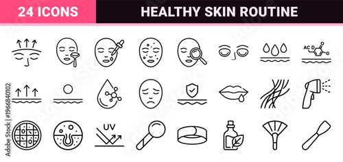 Dermatological Skincare and Aesthetic Wellness Visual Identity, Ultra-Minimalist Geometric Monoline Outline Symbols for Professional Medical Spa