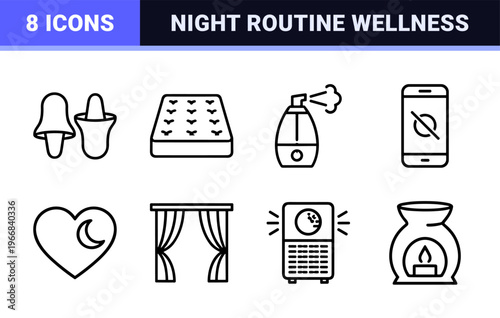 Sleep Hygiene and Nocturnal Wellness Ultra-Minimalist Monoline Geometric Line Art for Healthy Rest Cycles and Bedtime Routine Management