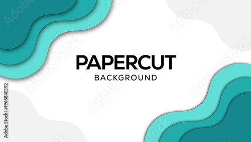 Abstract Paper Cut Background Teal Layered Waves Minimal Design