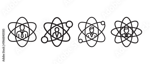 Business Professionals within Atom Structures Line Icons Set. on White Background Illustrating Talent Management.