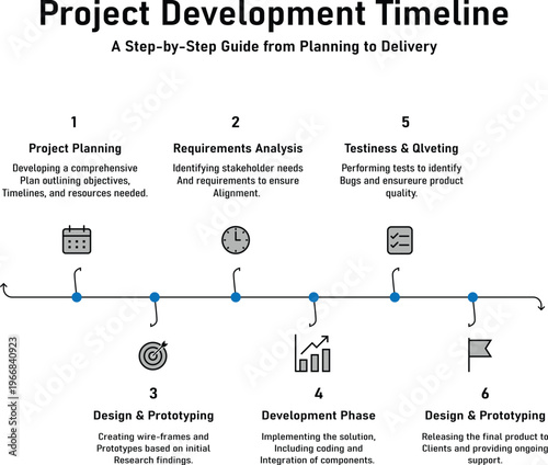 A step-by-step guide to project development phases and their timelines Vector, illustration