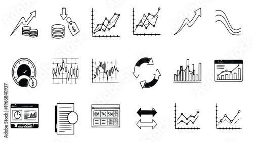 Economic indicators and market analysis symbols for business strategy and financial planning