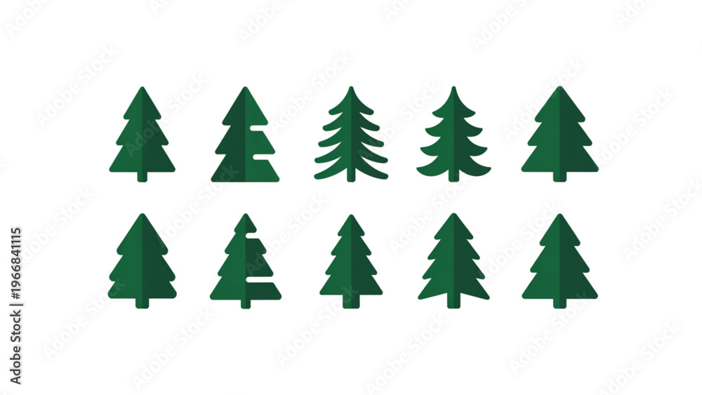 Obraz premium Collection of green pine trees arranged in two horizontal rows Vector