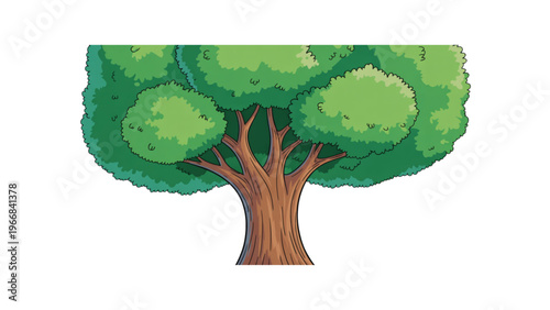 A stylized pixel-art tree with a thick trunk and lush green foliage standing alone Vector