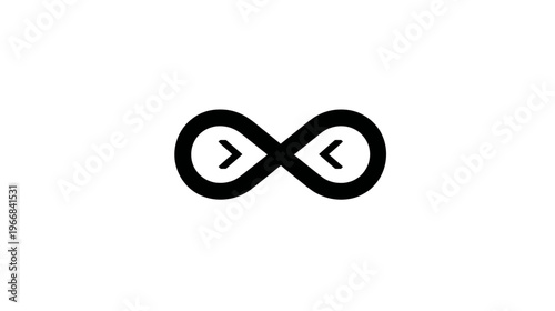 Modern black infinity symbol with embedded chevron arrows, representing endless possibilities, continuous flow, and digital progression.