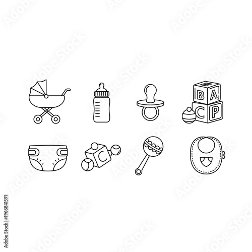 A set of baby items and toys