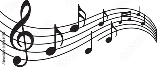 Music notes wave isolated, group musical notes