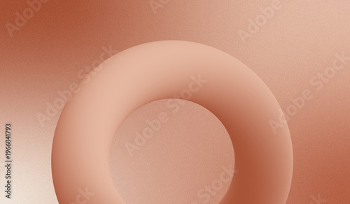 A minimalist 3D peach torus ring is set against a sophisticated rose gold metallic background with a fine grainy texture for high end product display.