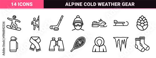 Mountain Winter Sports and Alpine Hydration Ultra-Minimalist Monoline Geometric Line Art for Ski Resorts and Cold Weather Tourism Industry