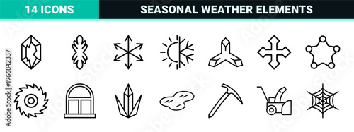 Crystalline Winter Meteorology and Arctic Climate Geometric Line Art for Seasonal UI Design and Commercial Weather Interfaces