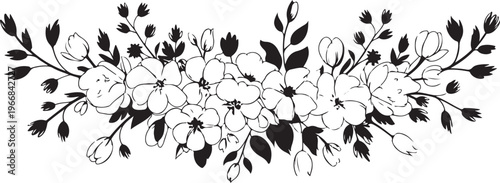 Peach Cherry Blossom Flower Pattern Design Element